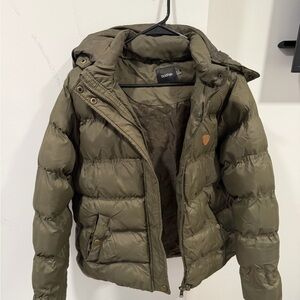 Boohoo Khaki Quilted Jacket with Hood